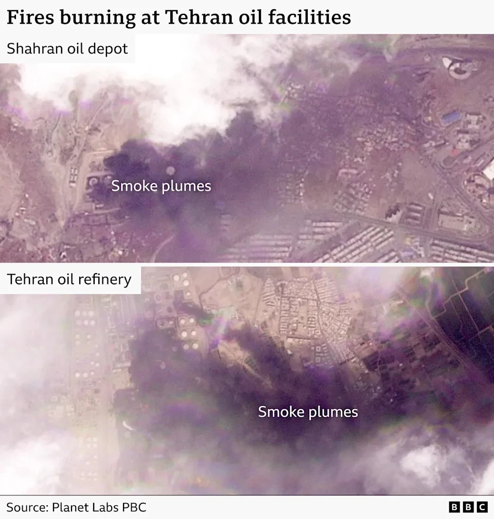 Israeli Strikes on Tehran Oil Facilities Cause Pollution Crisis