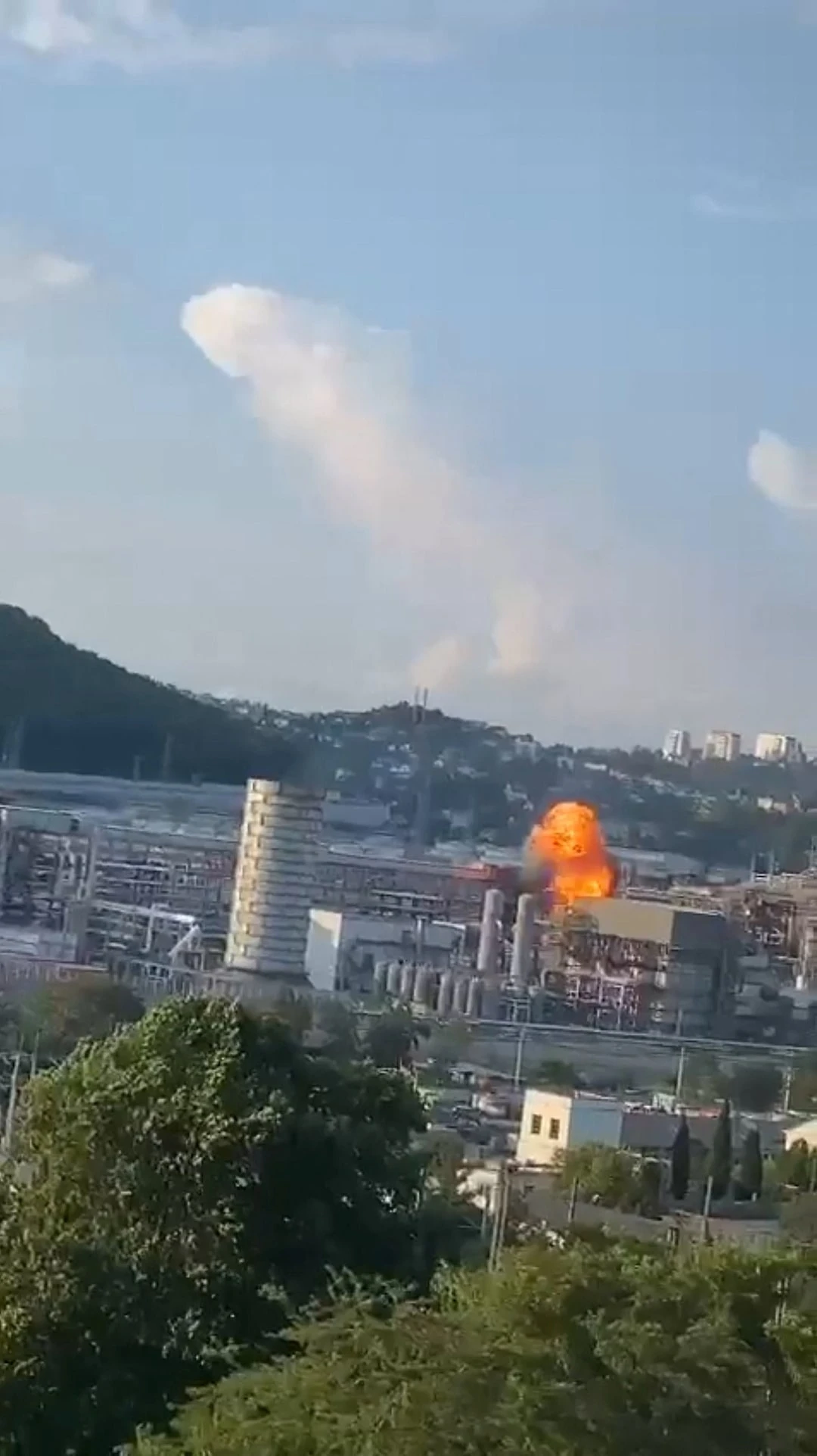 Ukrainian Drone Strike Causes Fire at Russian Oil Refinery