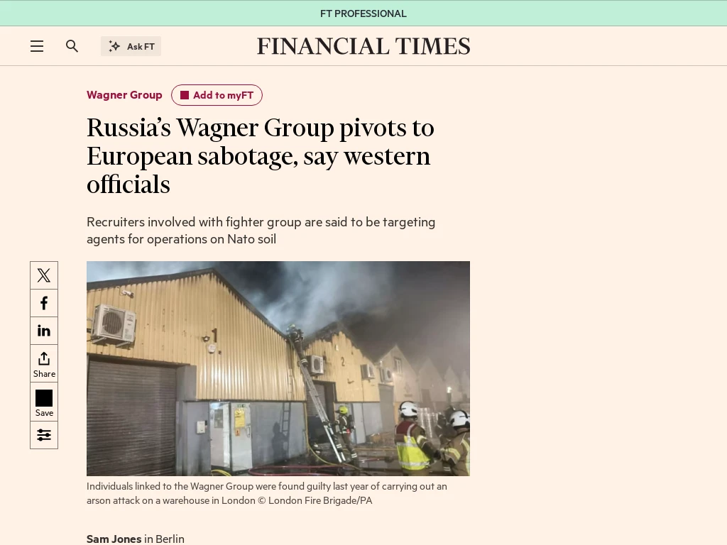 Wagner Group Shifts Focus to Sabotage in Europe